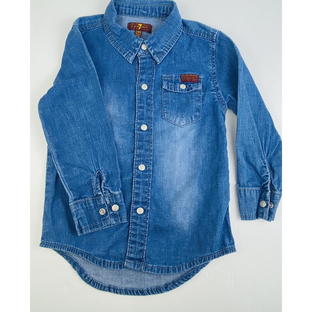Seven For All Mankind Baby Boys Denim Long Sleeve Button Up Shirt 24 Months Blue